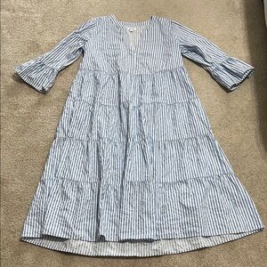 Mud Pie Women’s Blue and White Striped Tiered Maxi Dress